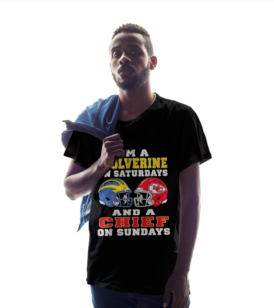 I'm A Wolverine On Saturdays And A Chief On Sundays Football Helmets Kansas City Sports Fan T-Shirt