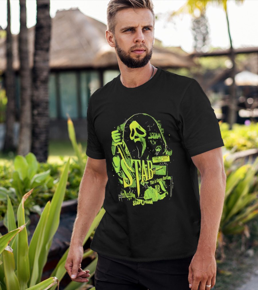 Ghostface Stab O Vision Horror Movie Mask Knife Graphic Neon T-Shirt