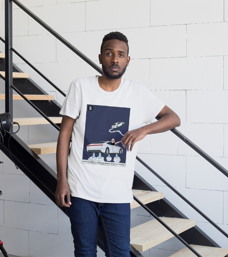Elon Musk Car Flying Cool Factor In Front Of Uncool People T-Shirt