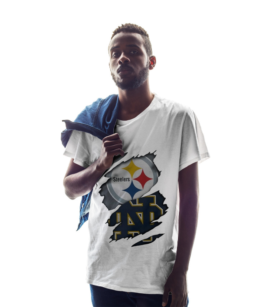 Pittsburgh Steelers Notre Dame Fighting Irish Ripped Skin Fan T-Shirt