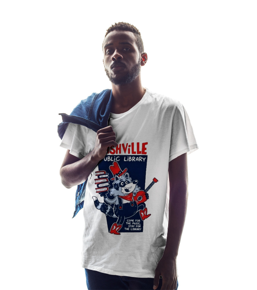Nashville Public Library Come For The Music Stay For The Library Books Guitar Raccoon T-Shirt