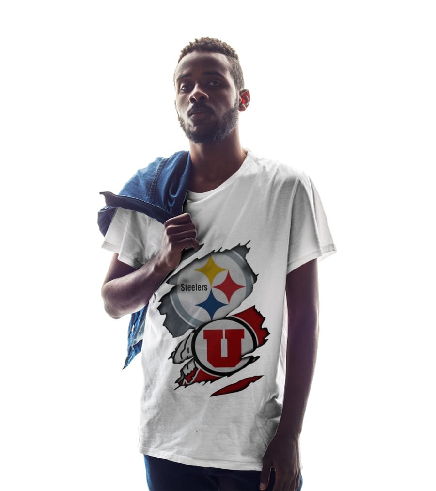 Pittsburgh Steelers Utah Utes Ripped Skin Fan T-Shirt