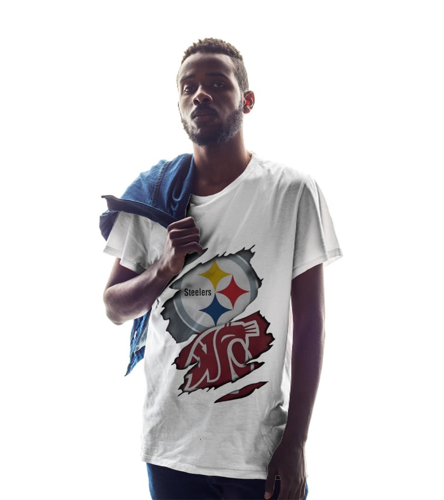 Pittsburgh Steelers Washington State Cougars Ripped Fabric T-Shirt