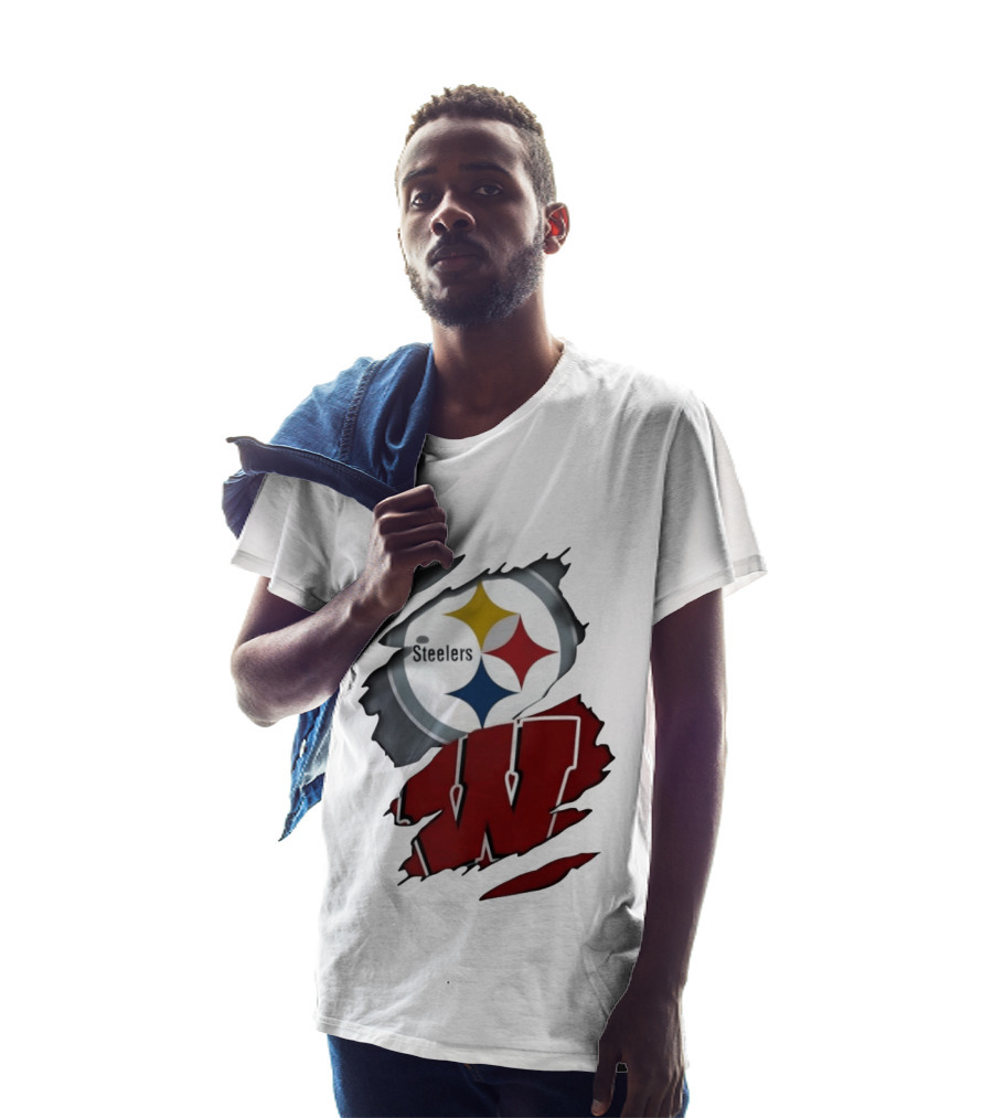 Pittsburgh Steelers Wisconsin Badgers Ripped Fabric T-Shirt