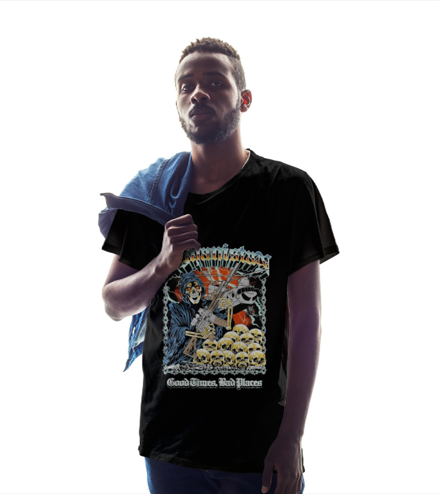 Afghanistan Chrome Skull With Helicopter Good Times Bad Places T-Shirt