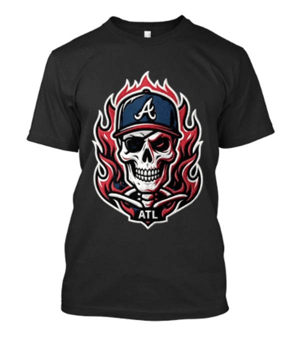 Atlanta Braves Skull Cap Flames ATL T-Shirt