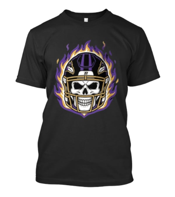 Baltimore Ravens Skeleton Flaming Helmet Football Player Lamar Jackson T-Shirt