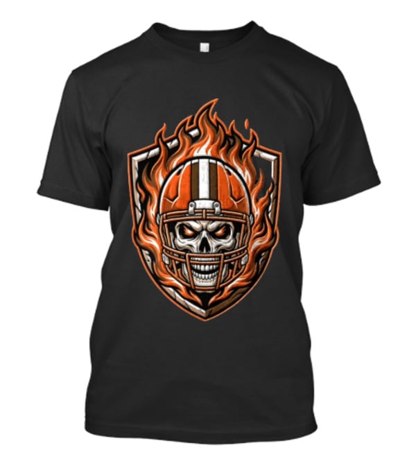Cleveland Browns Skeleton Football Player Flaming Helmet Shield T-Shirt