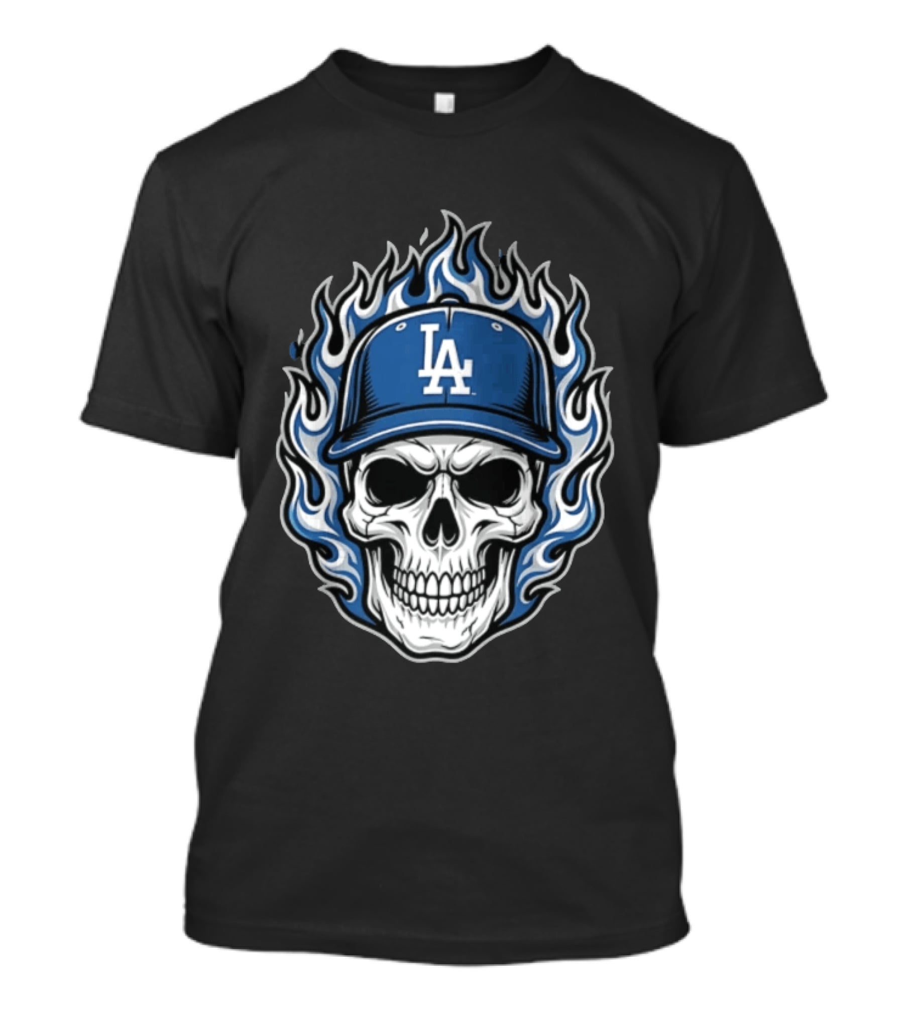 Los Angeles Dodgers Skull Cap Flames T-Shirt