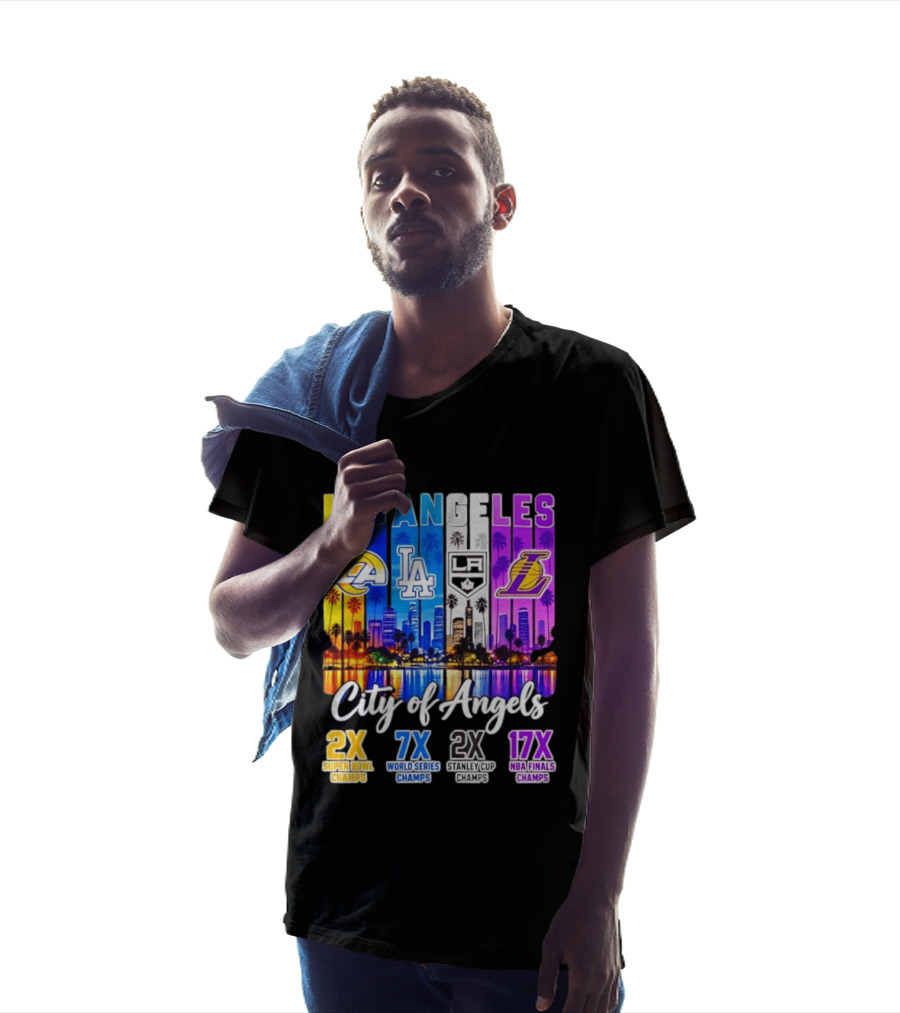 Los Angeles City Of Angels 2X Super Bowl 7X World Series 2X Stanley Cup 17X NBA Finals Champs T-Shirt