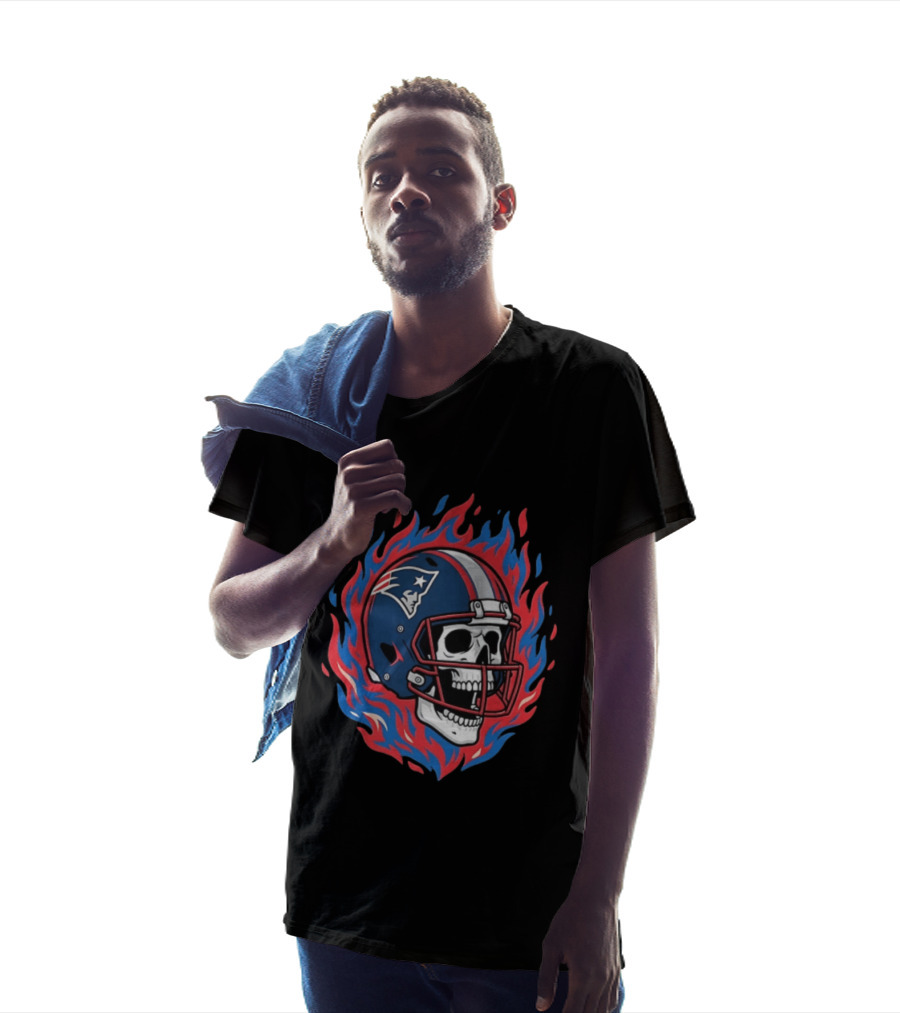 New England Patriots Tom Brady Skeleton Football Helmet Flames T-Shirt