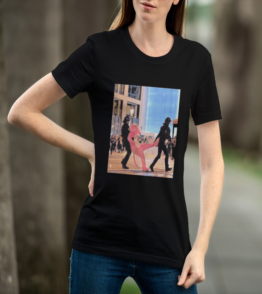 Original Pink Panther France Protests 2026 Police Mascot Arrest Scene T-Shirt