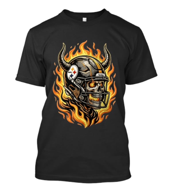 Pittsburgh Steelers Skeleton Football Helmet Flames T-Shirt