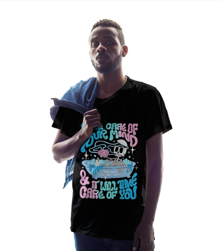 Skeleton Take Care Of Your Mind Neon Pastel Aesthetic T-Shirt