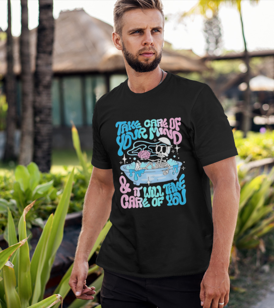 Skeleton Take Care Of Your Mind Neon Pastel Aesthetic T-Shirt