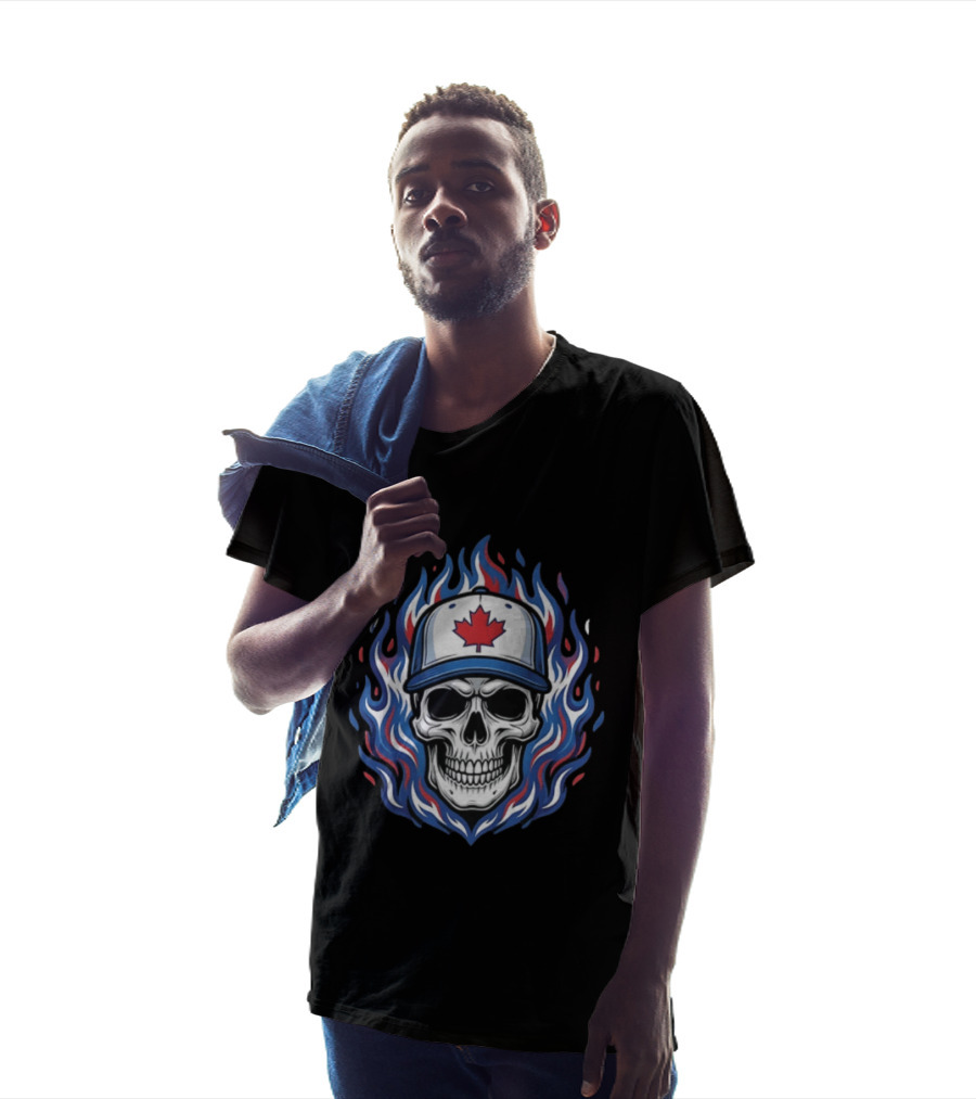 Toronto Blue Jays Skull Maple Leaf Flames T-Shirt