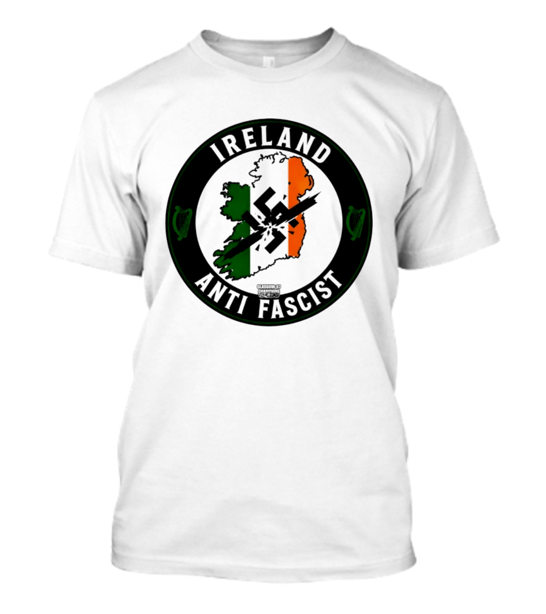 Ireland Anti Fascist Map Design With Tri Color Stripes And Crossed Out T-Shirt