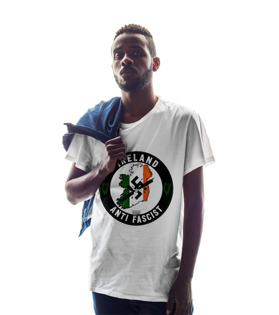 Ireland Anti Fascist Map Design With Tri Color Stripes And Crossed Out T-Shirt