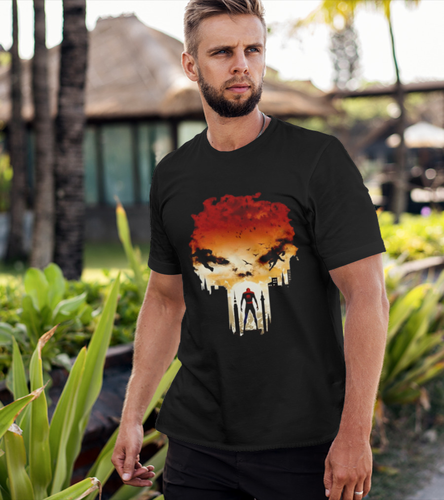 Spider Man Hulk Wolverine Marvel Superheroes Cityscape Action Scene T-Shirt