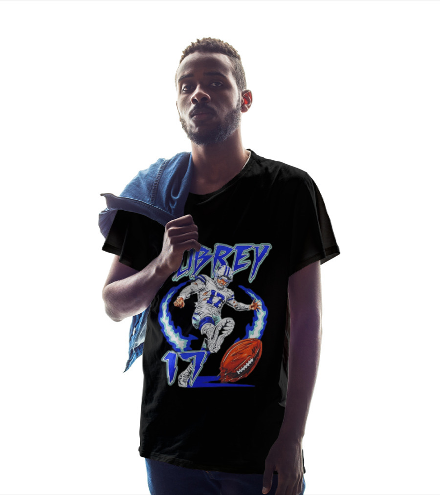 Aubrey 17 Dallas Football Player Kicking With Blue Lightning T-Shirt
