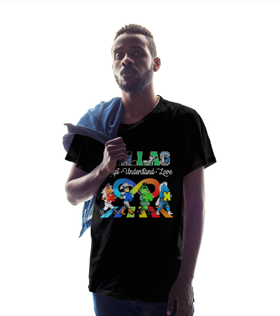 Dallas Accept Understand Love Autism Awareness Mascots Puzzle Pieces T-Shirt