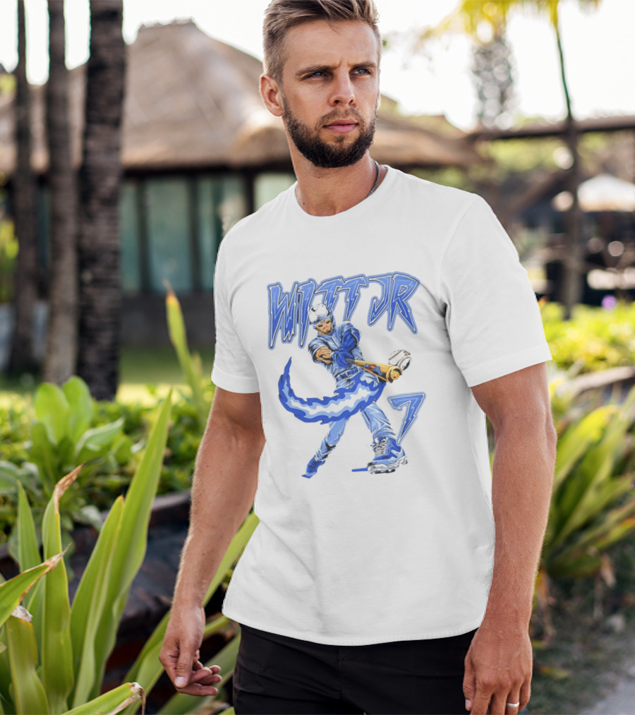 Witt Jr 7 Flaming Bat Baseball Player T-Shirt