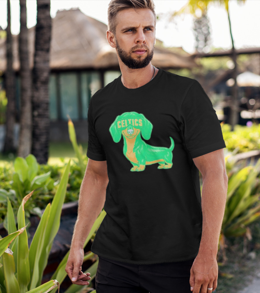 Boston Celtics Dachshund Cartoon Glasses T-Shirt