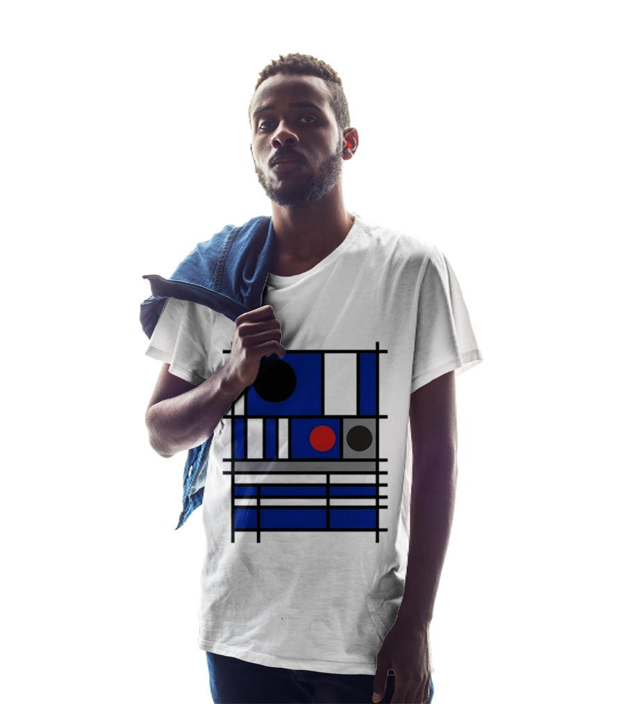 Geometric Shapes Blue Black Red Circles Squares Lines T-Shirt