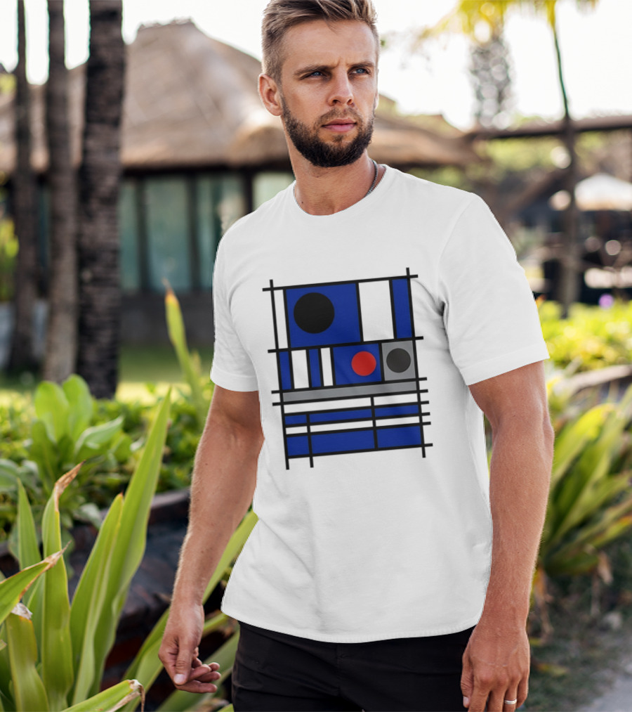 Geometric Shapes Blue Black Red Circles Squares Lines T-Shirt