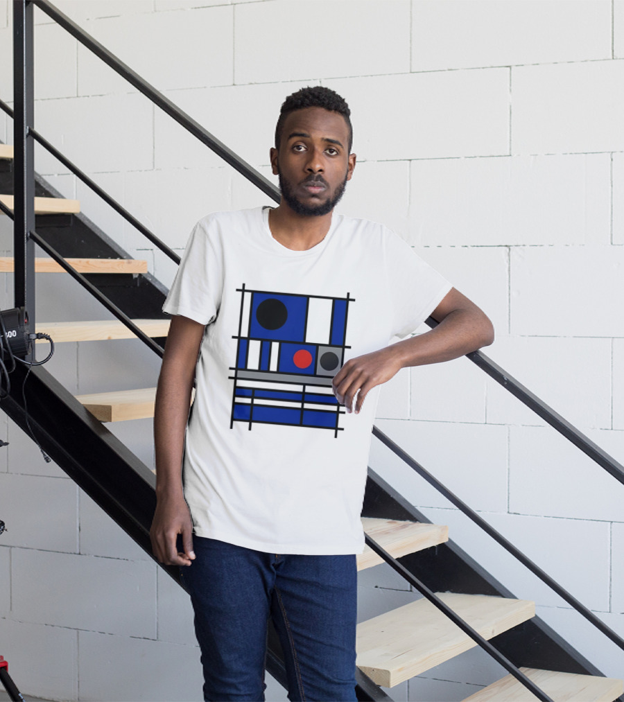 Geometric Shapes Blue Black Red Circles Squares Lines T-Shirt