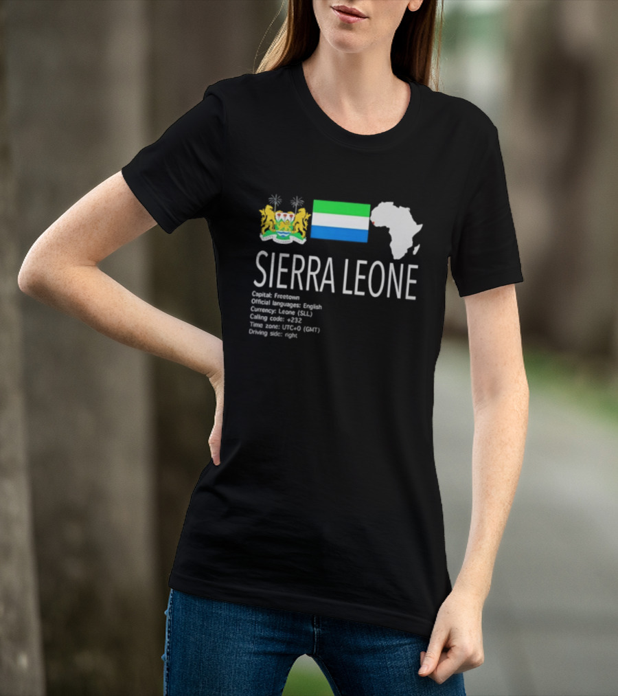 Sierra Leone Flag Map African Continent Geography Facts Creole Language GMT Time Zone Stats T-Shirt