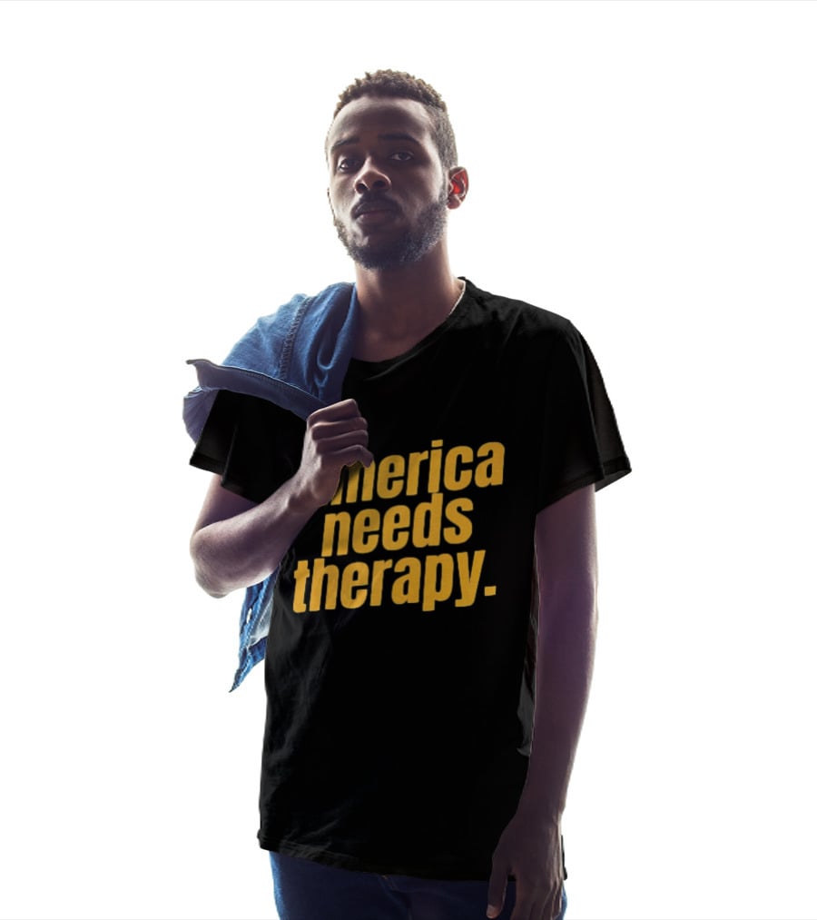America Needs Therapy Brown Bold Yellow T-Shirt