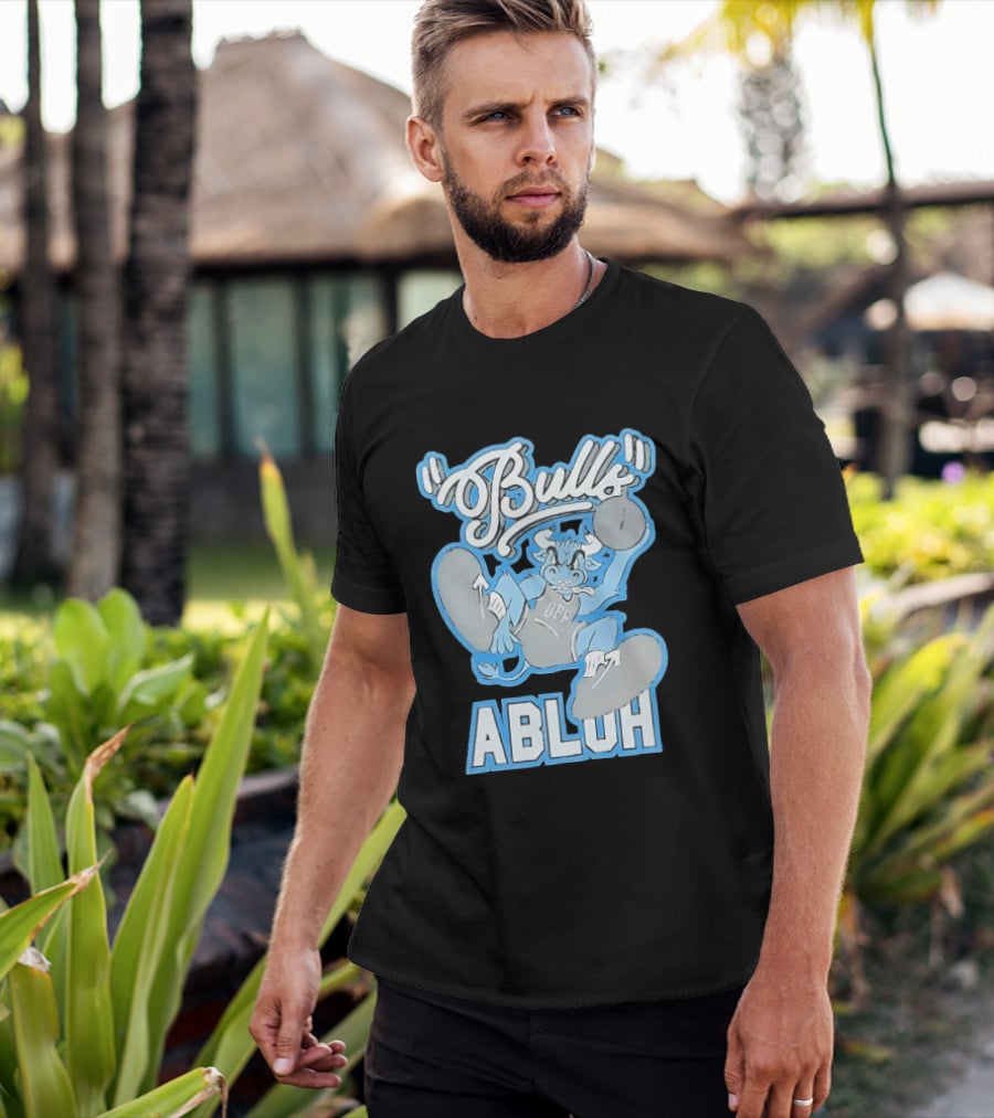 Bulls Abluh Off Blue Cartoon Basketball Character Jumping T-Shirt