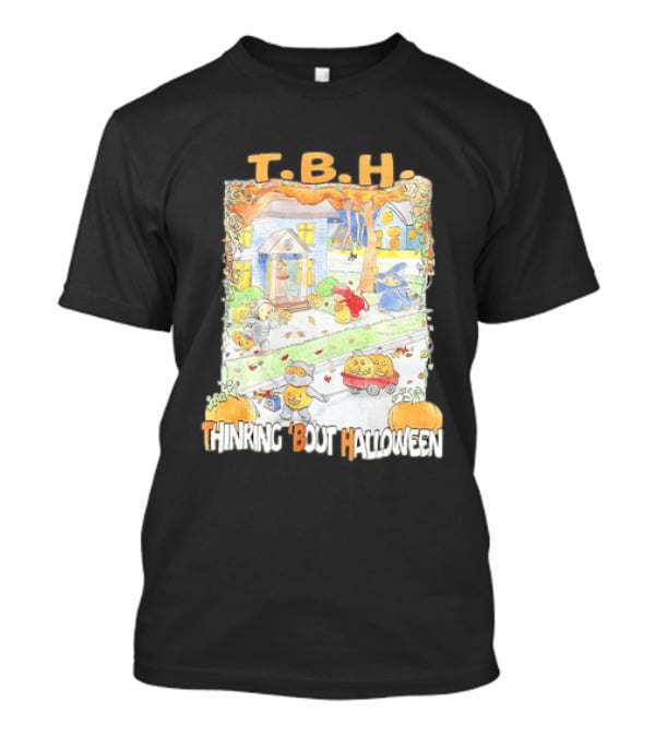 TBH Thinking 'Bout Halloween Animal Trick Or Treaters Fall Street Scene T-Shirt