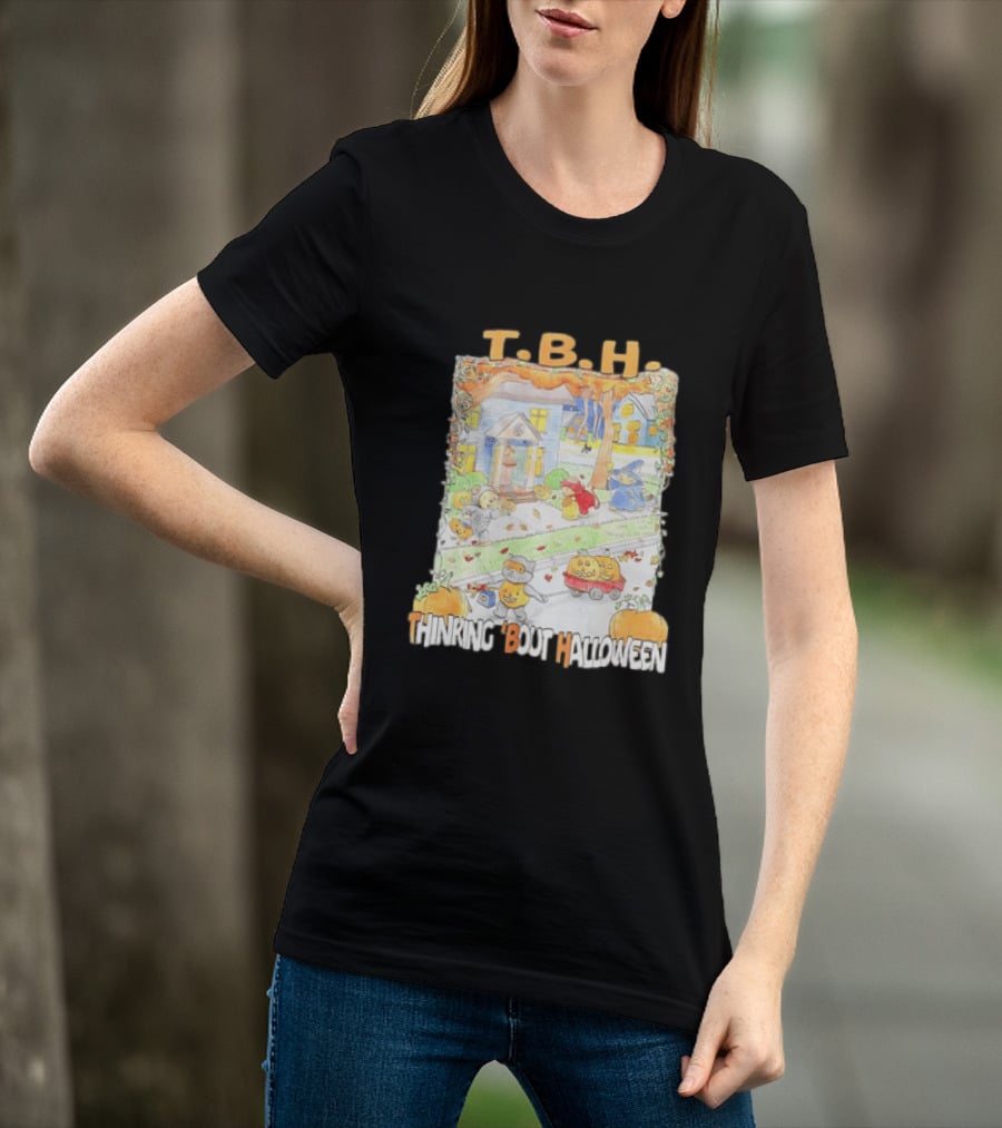TBH Thinking 'Bout Halloween Animal Trick Or Treaters Fall Street Scene T-Shirt