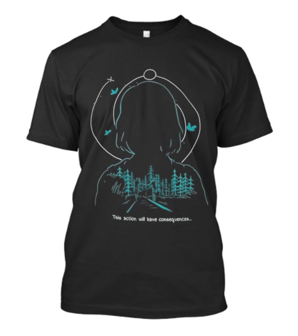 Serene Forest Silhouette With Bluebirds And Headset This Action Will Have Consequences T-Shirt
