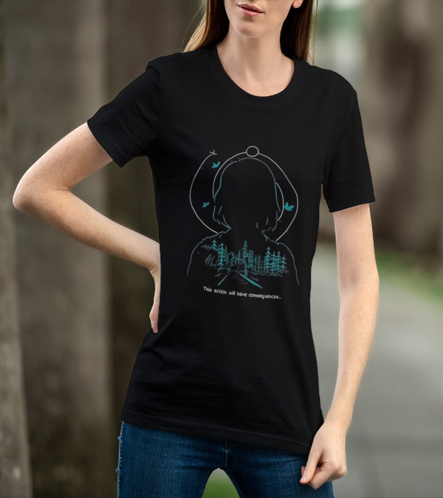 Serene Forest Silhouette With Bluebirds And Headset This Action Will Have Consequences T-Shirt