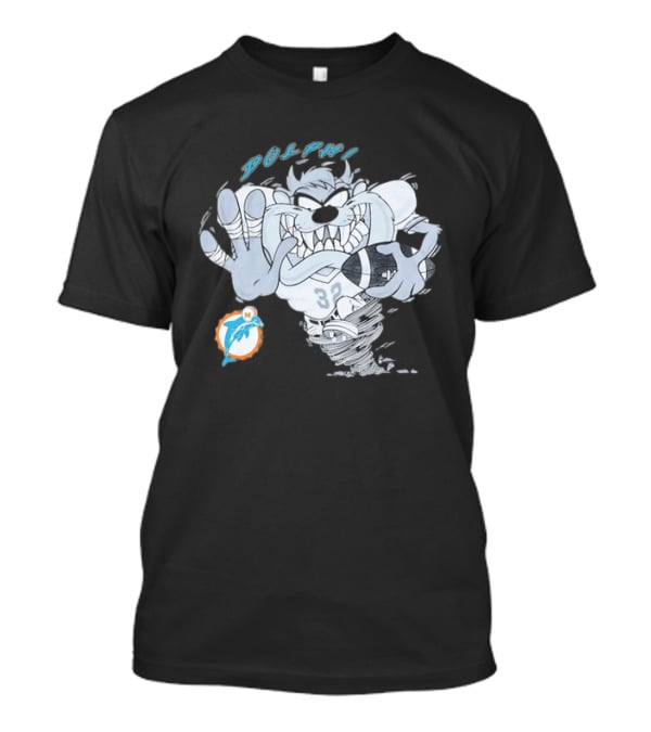 Taz Playing Football Miami Dolphins Whirlwind Sports Fan Gear T-Shirt