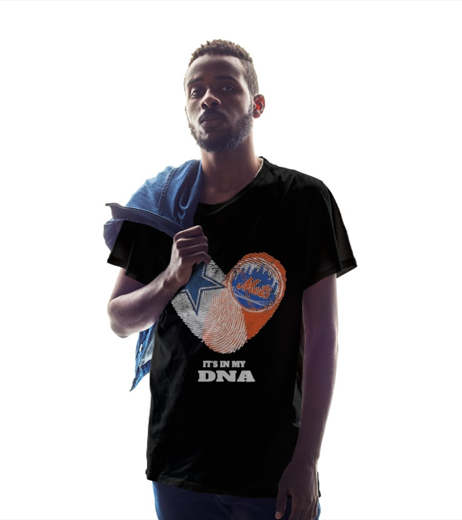 IT'S IN MY DNA Dallas Cowboys New York Mets Fan Fingerprint Heart T-Shirt