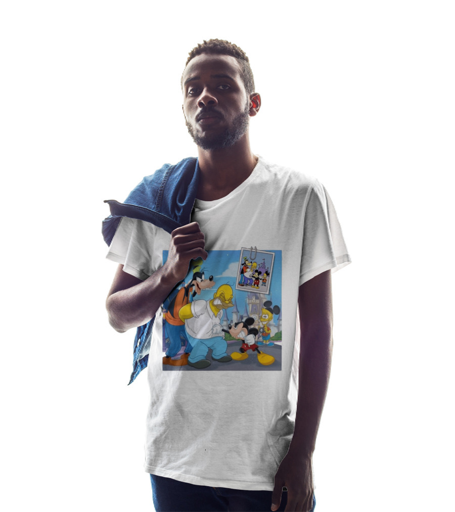 Disney World Homer With Mickey Goofy Bart Mashup By Richietoons T-Shirt