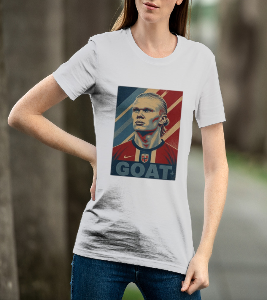 Erling Haaland G.O.A.T Norway Soccer Legend Iconic Red Blue Stripes T-Shirt