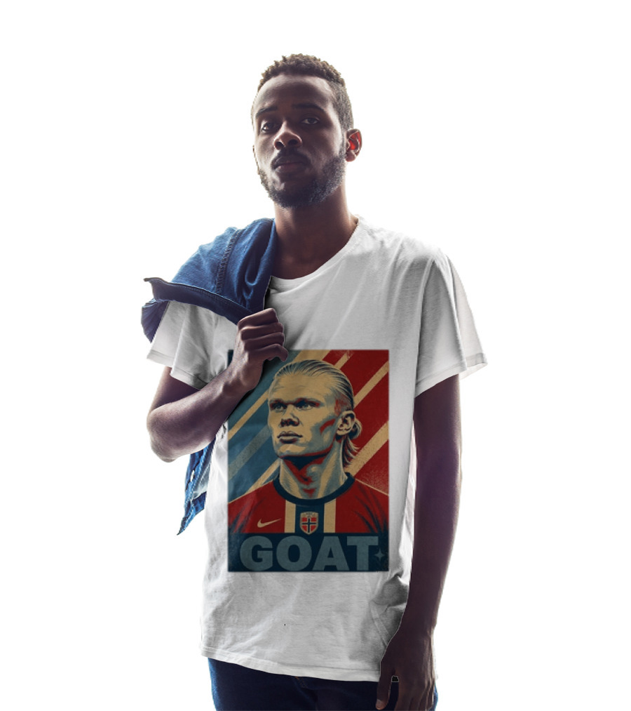 Erling Haaland G.O.A.T Norway Soccer Legend Iconic Red Blue Stripes T-Shirt