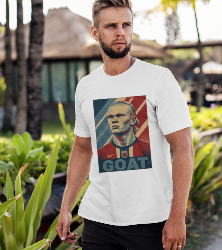 Erling Haaland G.O.A.T Norway Soccer Legend Iconic Red Blue Stripes T-Shirt