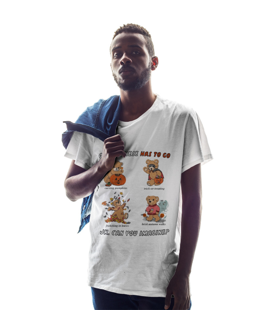 Teddy Bear One Of These Has To Go Autumn Activities Pumpkin Raking Eating Leaves Trick Or Treating T-Shirt