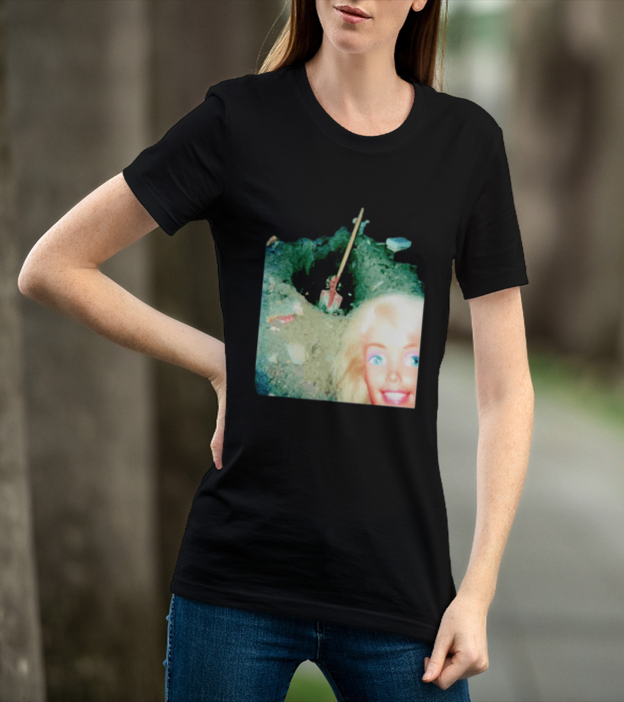 Barbie Doll Digging A Grave Shovel Surreal Scene T-Shirt