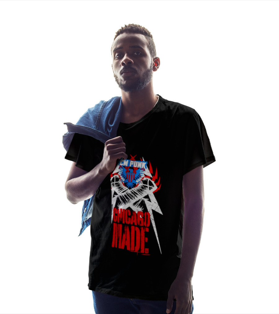 CM Punk Chicago Made WWE Wrestling Red And Blue Star T-Shirt