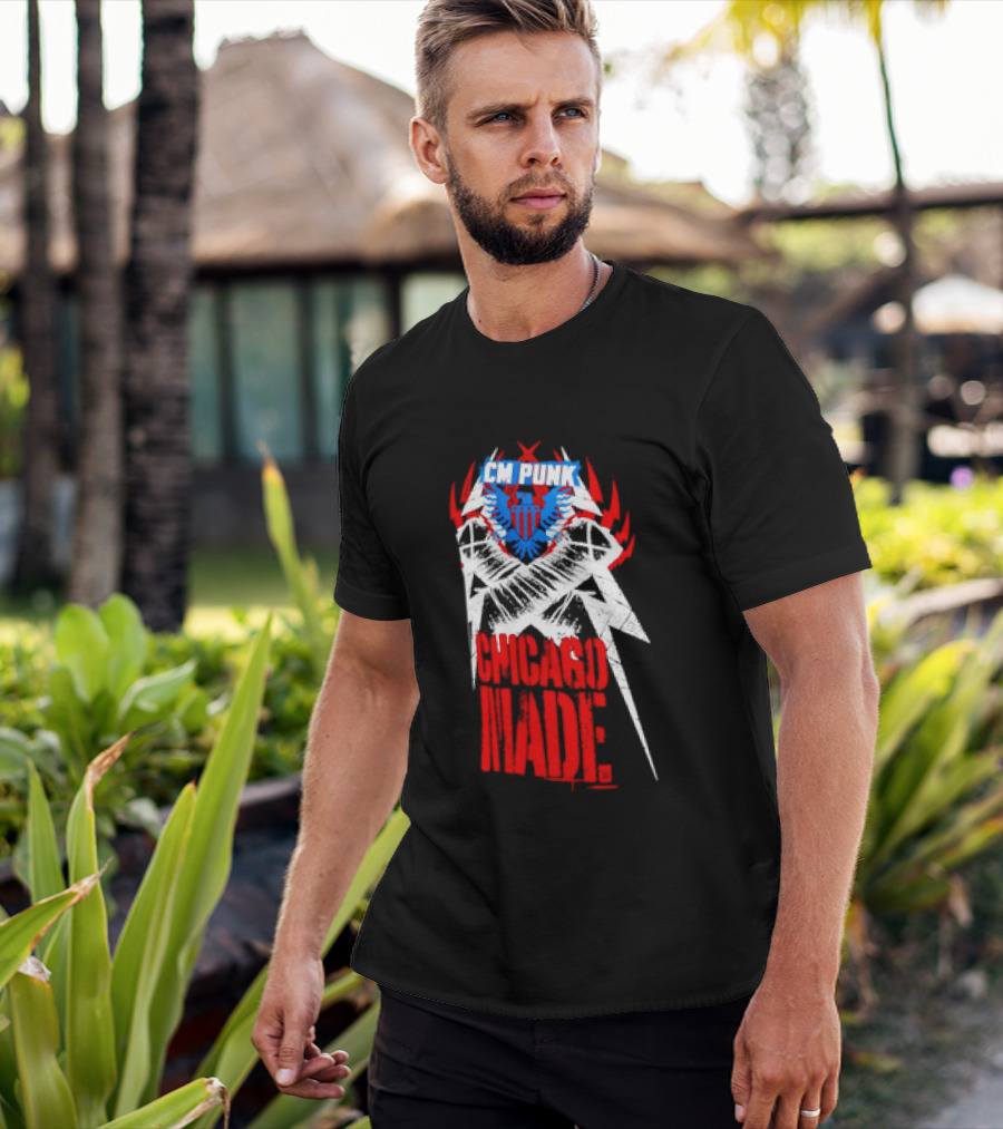 CM Punk Chicago Made WWE Wrestling Red And Blue Star T-Shirt