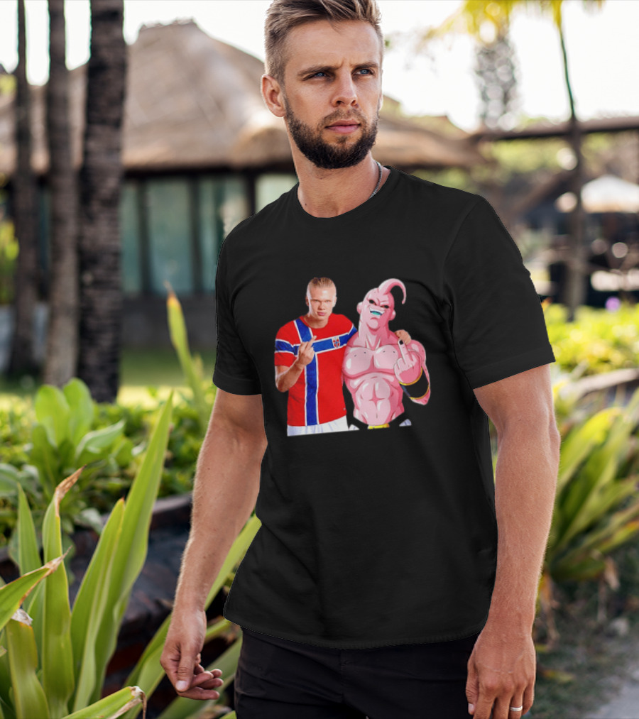 Erling Haaland Norway Majin Buu Middle Finger Cartoon Collaboration T-Shirt