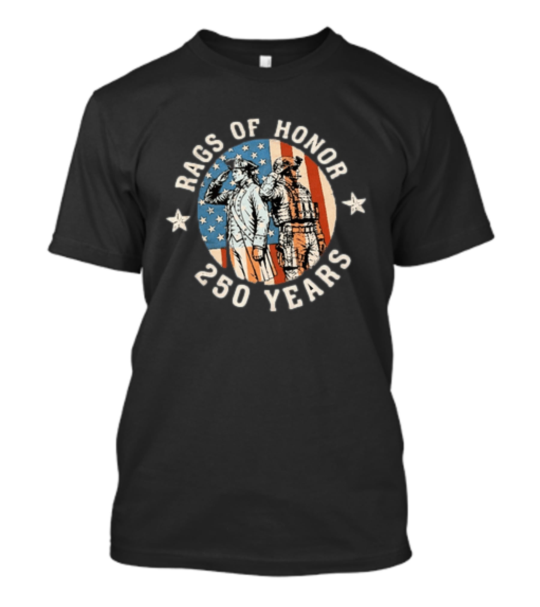 Rags Of Honor 250 Years Revolutionary War Patriot Distressed American Soldier Flag T-Shirt