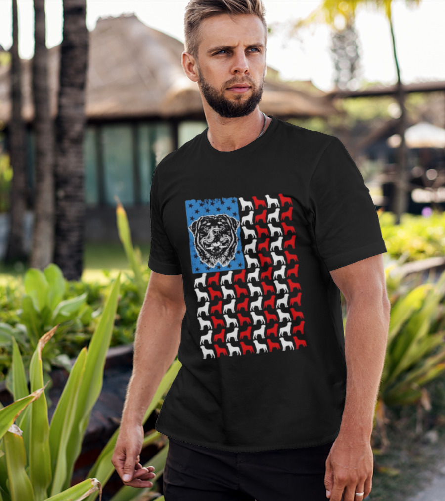 USA Flag Rottweiler Dog Stars Stripes Patriotic T-Shirt